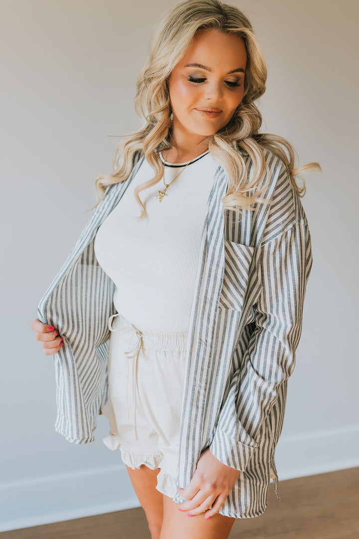 Susan Striped Button Down Shirt - Black