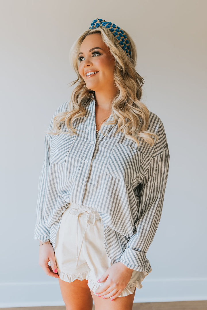 Susan Striped Button Down Shirt - Navy