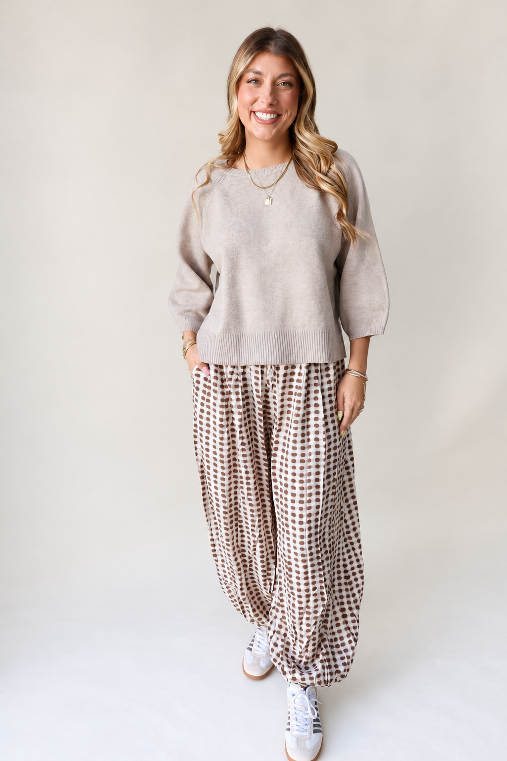 Geo Dot Print Harem Pants – Mocha