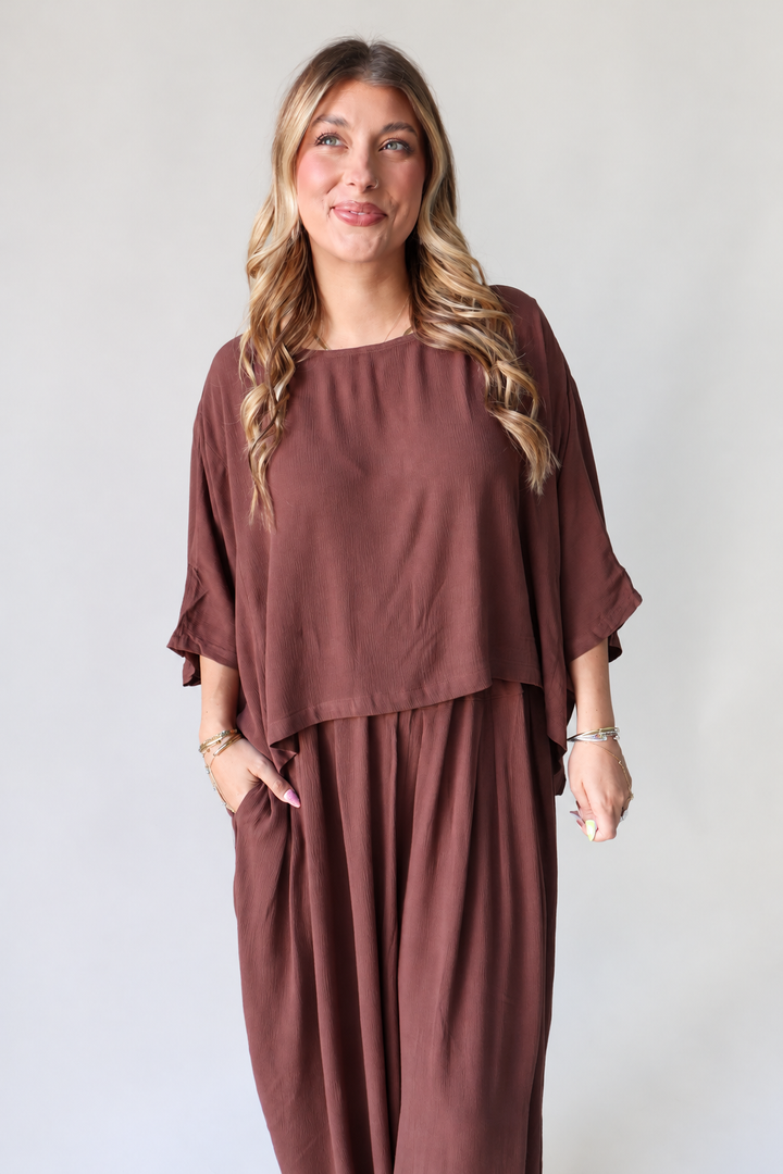 Boho Oversized Dolman Top & Balloon Leg Pants Set - Hazelnut