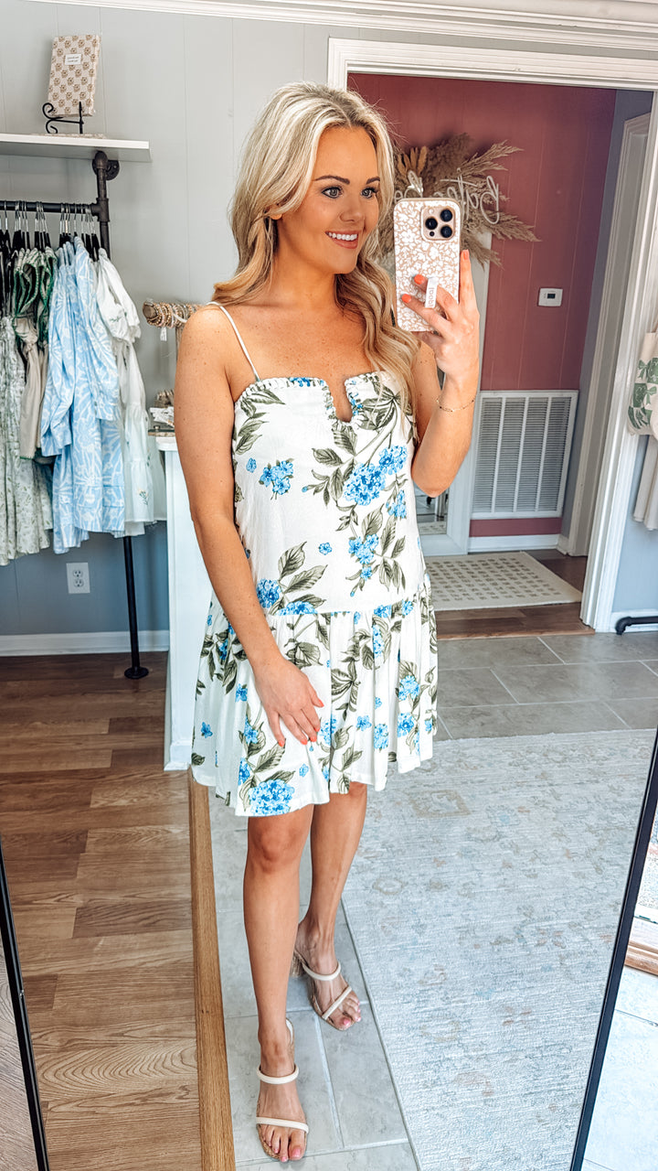 Synthia Stitch Floral Dress - Cream
