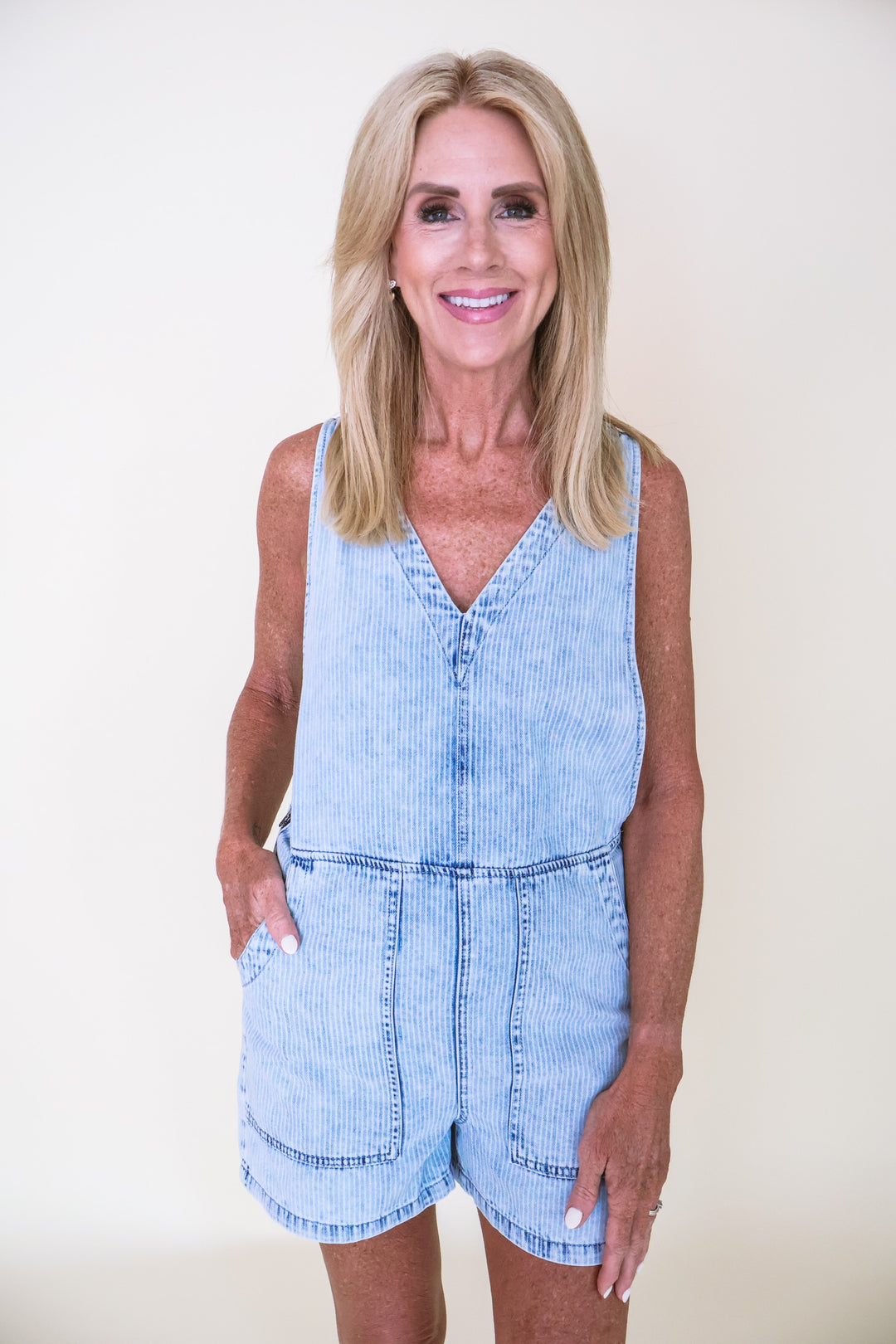 Rosemary Romper - Washed Indigo Stripe