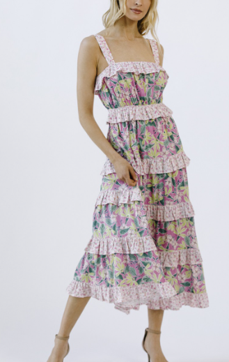 Azura Floral Midi Dress - Pink