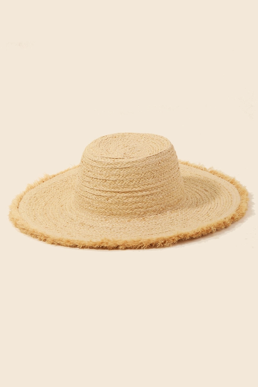 Straw Fringe Summer Hat - Tan