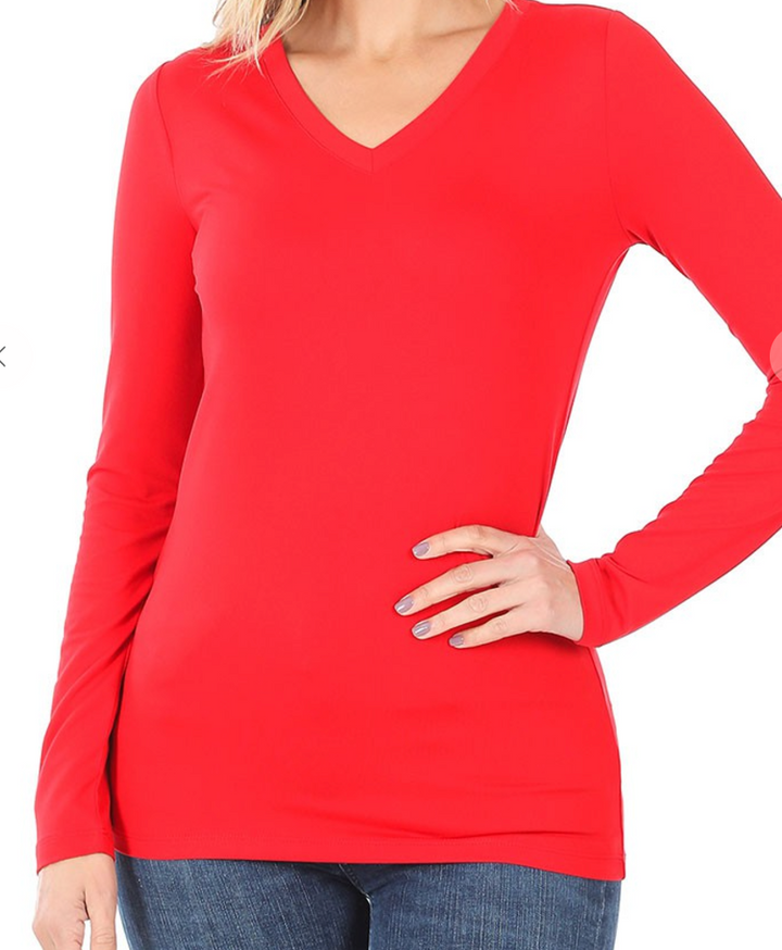 V-neck Simple Sleeve Top - Ruby