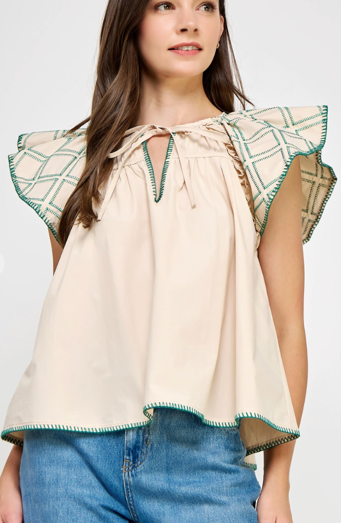 Violette Poplin Top - Cream