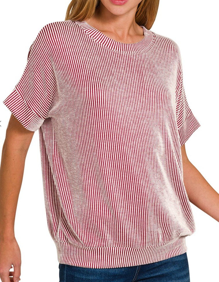 Straight Lines Top - Dk Red