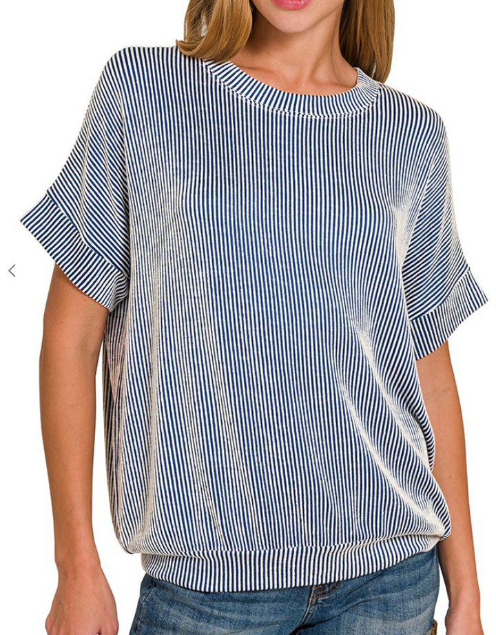 Straight Lines Top - Lt Navy