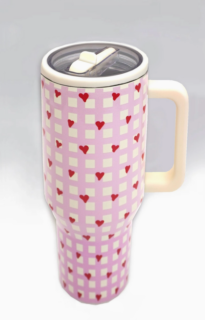 40oz STAINLESS STEEL TUMBLER - Heart Plaid