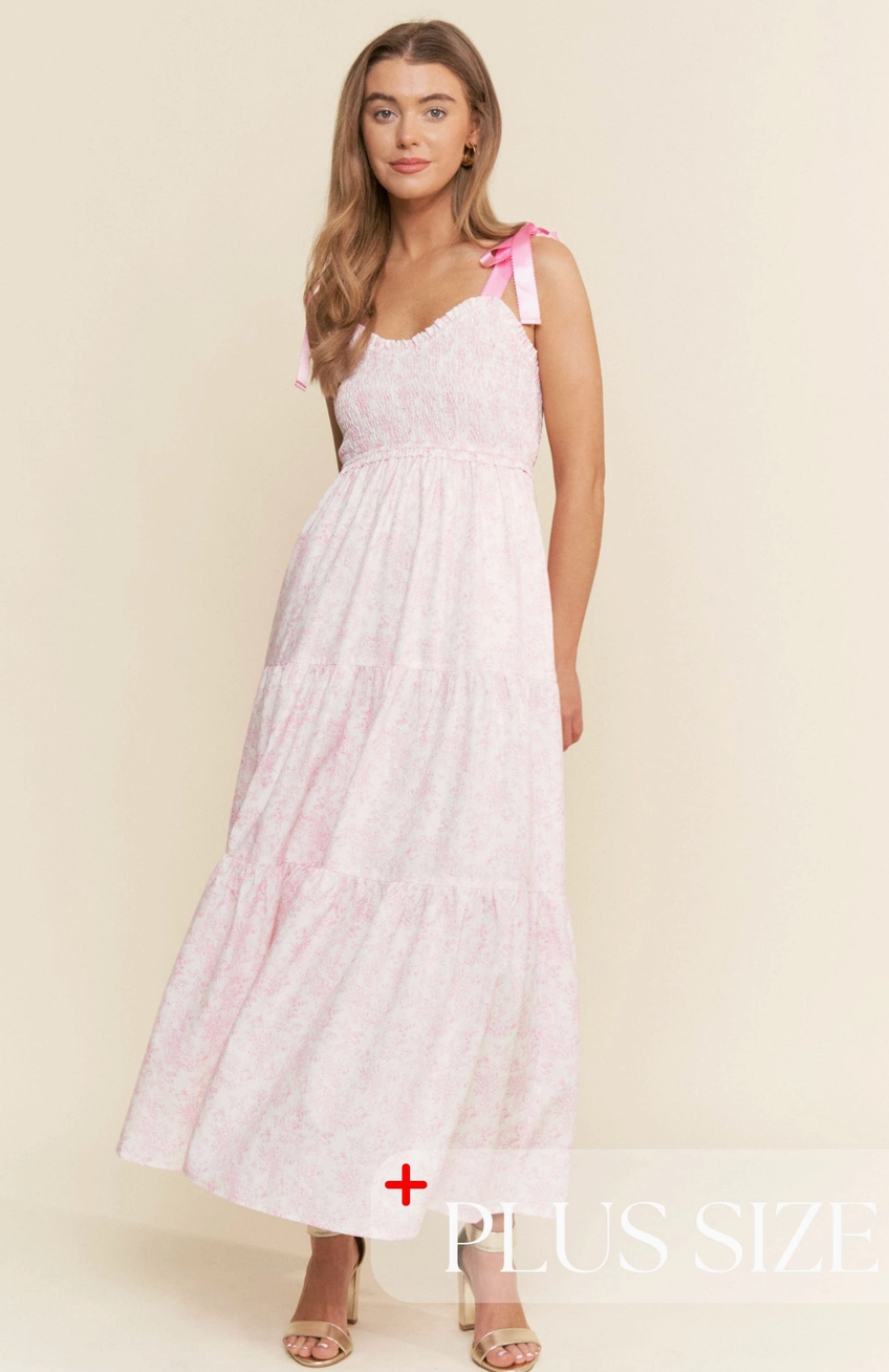 Empire Neck Line Floral Tiered Maxi Dress - Pink