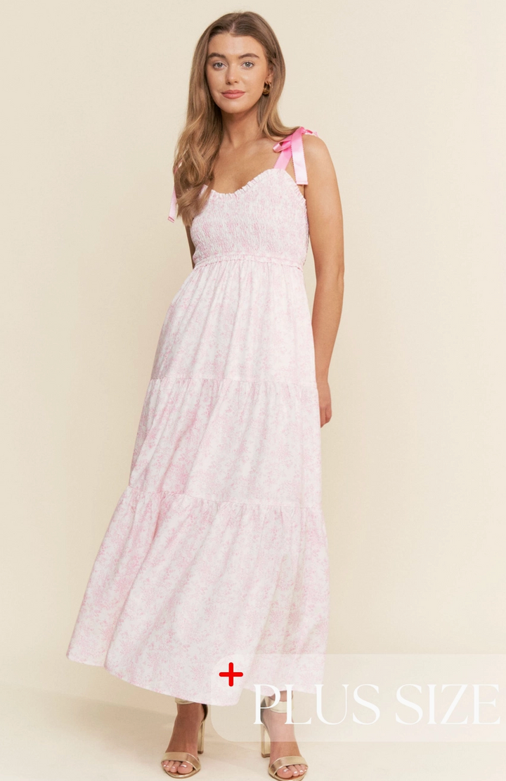 Empire Neck Line Floral Tiered Maxi Dress - Pink