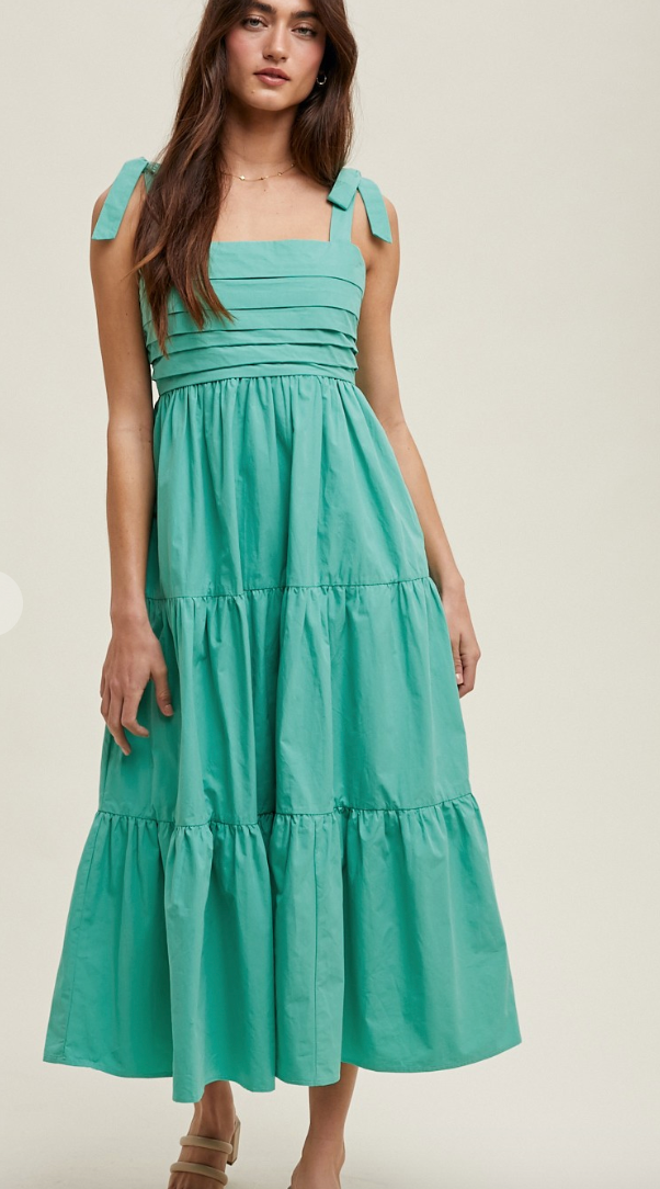 Pretty Pleated Midi Dress - Sea Green