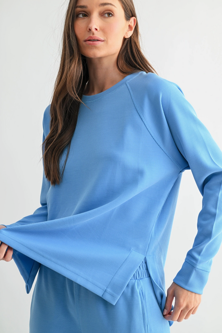 Luxe Sand Wash Rib Raglan Tee - Blue