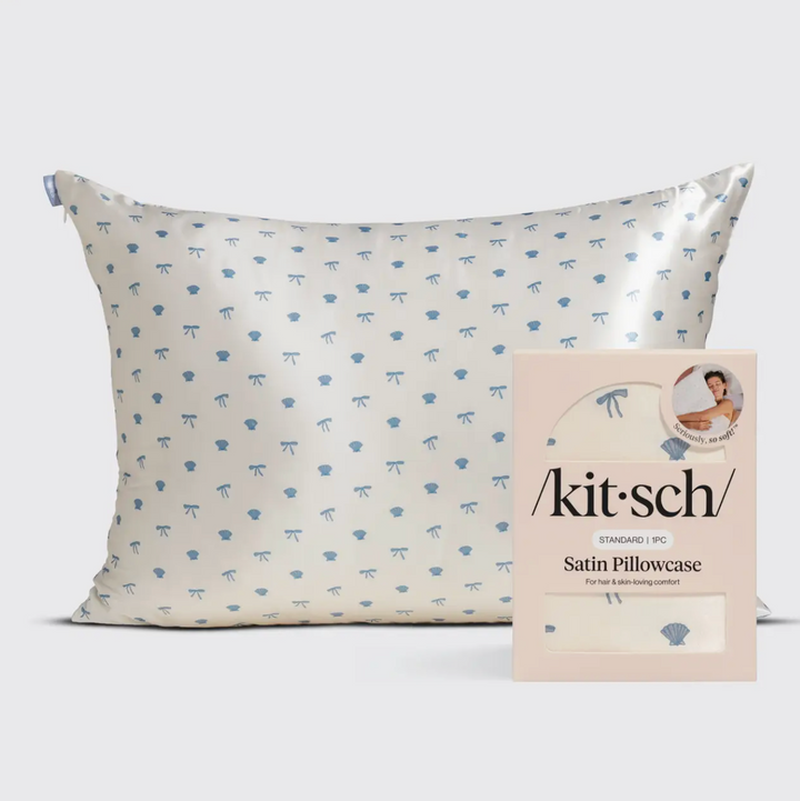 Standard Satin Pillowcase - Pearlized Cream & Coastal Blue Print