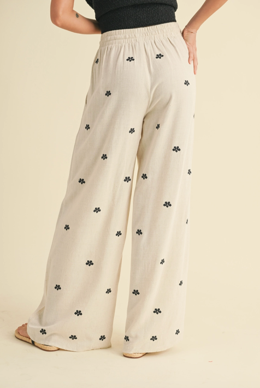 Emmi Embroidered Linen Pants - Natural
