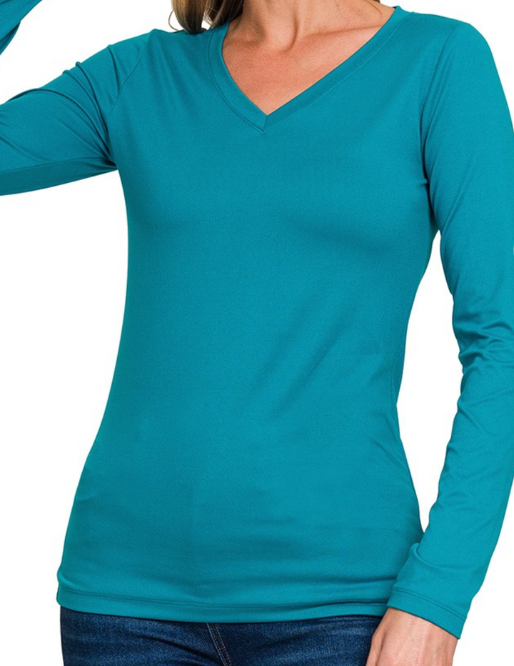 V-neck Simple Sleeve Top - Ocean Teal