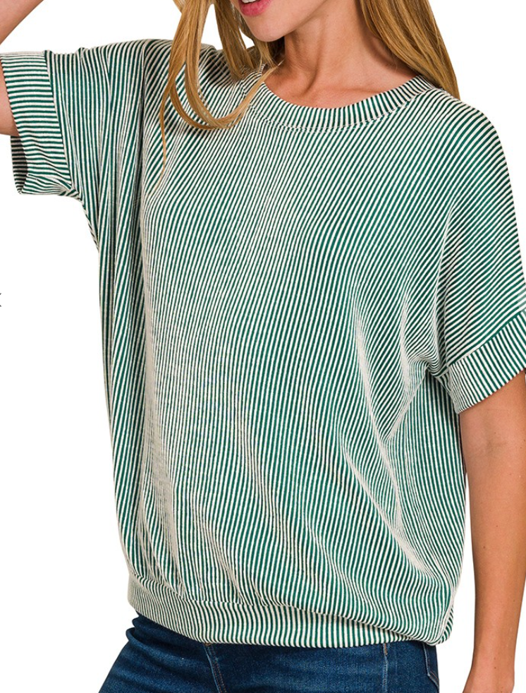 Straight Lines Top - Dk Green