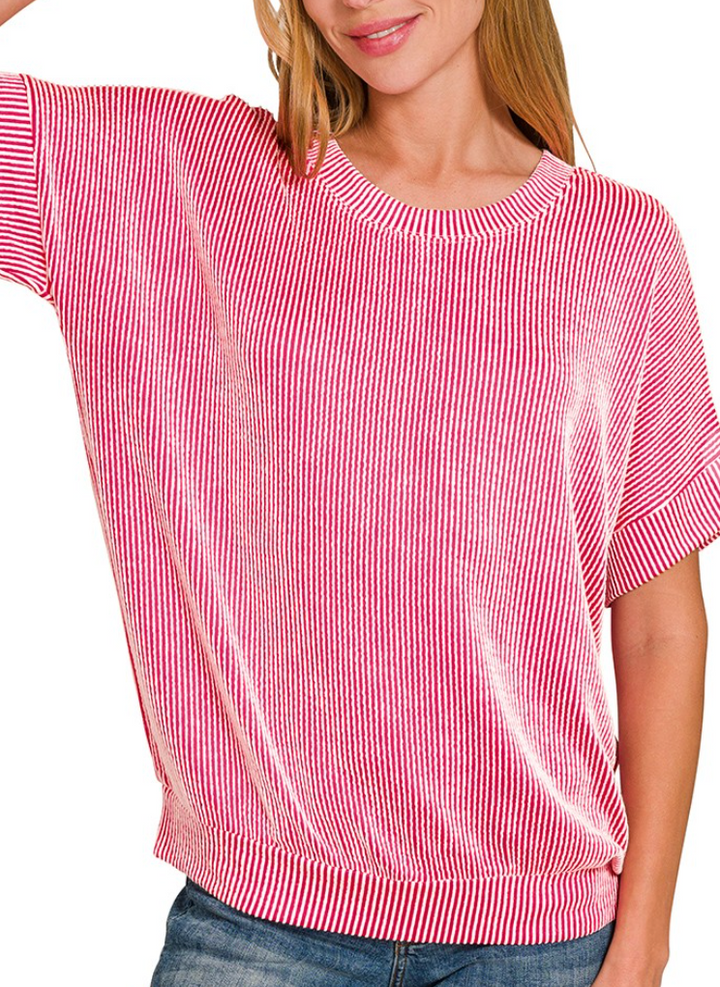 Straight Lines Top - Hot Pink