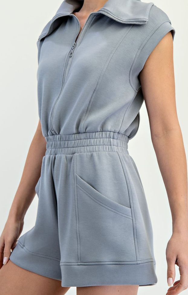 Luxe Sleeveless Romper - Rhino Grey