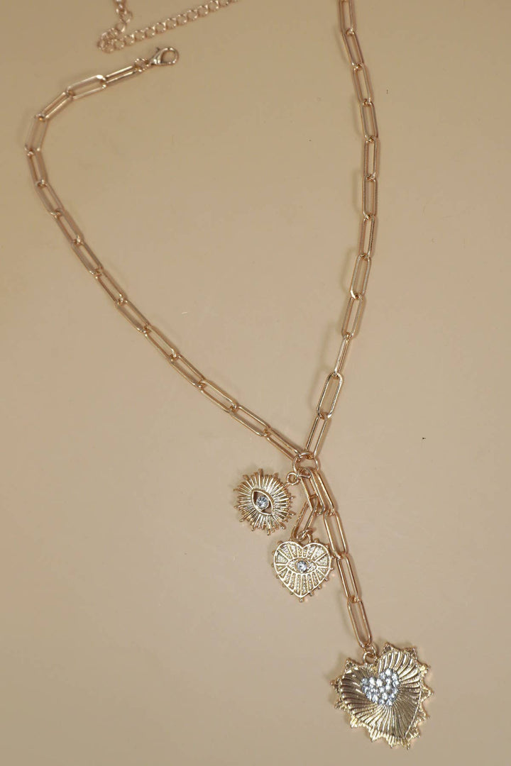 Evil Eye Sun Heart Charm Necklace - Gold
