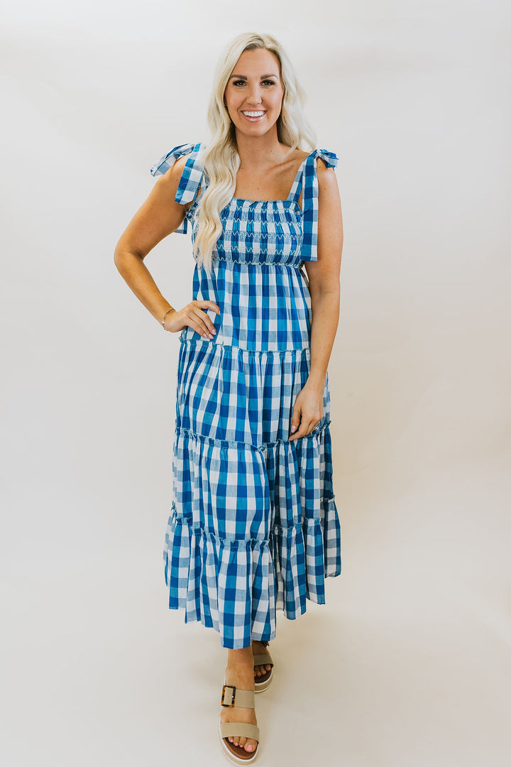 Plaid You Are Here Dress - Blue
