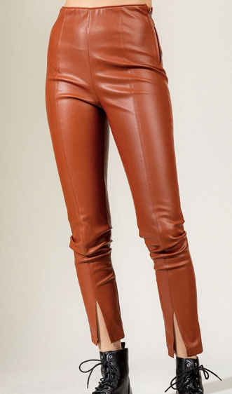 Impressive Look Leather Pants - Camel