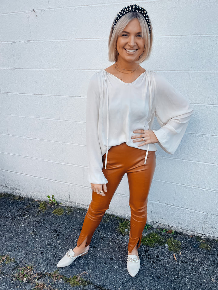 Impressive Look Leather Pants - Camel